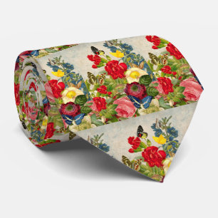 Vintage-Blumenstrauß mit Schmetterlingen Krawatte