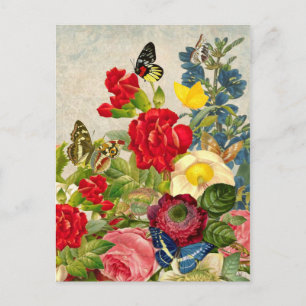 Vintage-Blumenstrauß mit Schmetterlingen Postkarte
