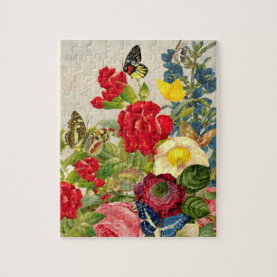 Vintage-Blumenstrauß mit Schmetterlingen Puzzle