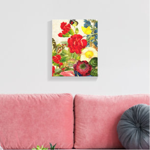 Vintage-Blumenstrauß & Schmetterlinge 8x10 Leinwanddruck