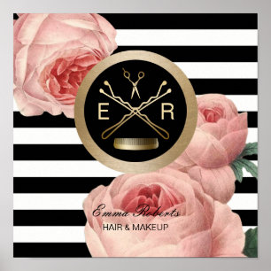 Vintage Blumenstrauß und Comb Streifen Poster