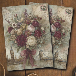 Vintage Blumenstrauß und London-Decoupage Seidenpapier