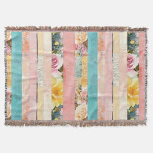 Vintage Blumenstreifen-Collage in Pastellfarben Decke