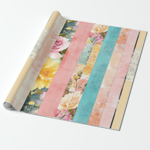 Vintage Blumenstreifen-Collage in Pastellfarben Geschenkpapier