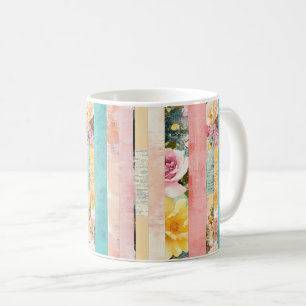 Vintage Blumenstreifen-Collage in Pastellfarben Kaffeetasse