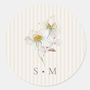 Vintage-Blumenstreifen-Hochzeits-Monogramm-Aufkleb Runder Aufkleber