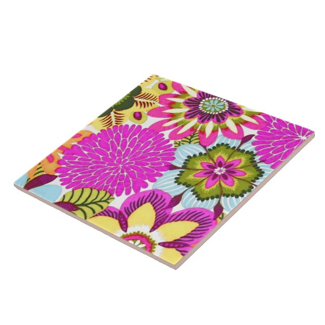 Vintage Blumentapete, rosa blaugrün Fliese (Seite)