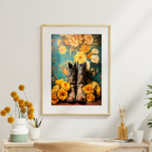 Vintage Blumentextur Cowboy Stiefel Decoupage