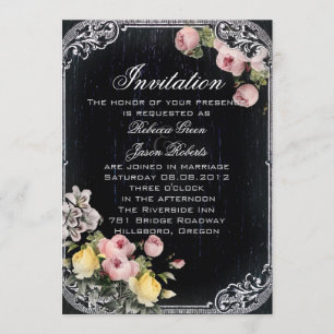 Vintage Blumentypografie Chalkboard Hochzeit Einladung