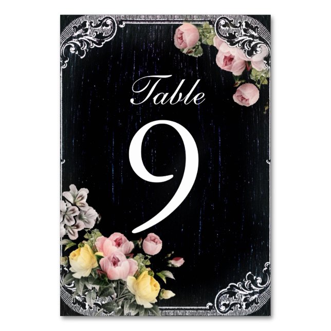 Vintage Blumentypografie Chalkboard Hochzeit Tischnummer (Vorderseite)