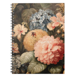 Vintage Blumenvase mit roter und weißer Blüte Notizblock