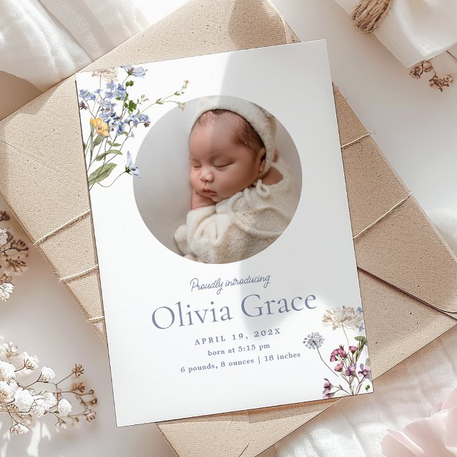 Vintage Blumenvereinfachung | Olivia Vielen Dank,  Ankündigung (Vintage Floral Simplicity | Olivia Thank You Birth Announcement)