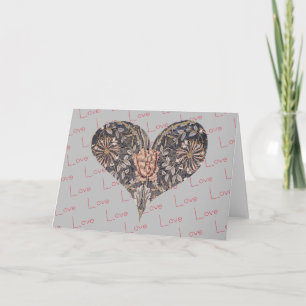 Vintage Blumenvorlage Herz Liebe in Grau Kunst Not Karte