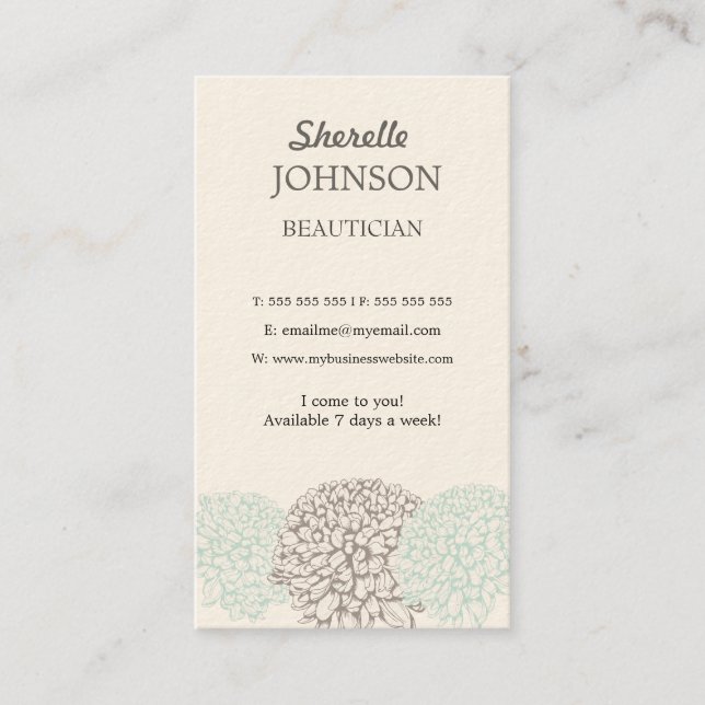 Vintage Blumenweiche neutrale Beautician-Karten Visitenkarte (Vorderseite)