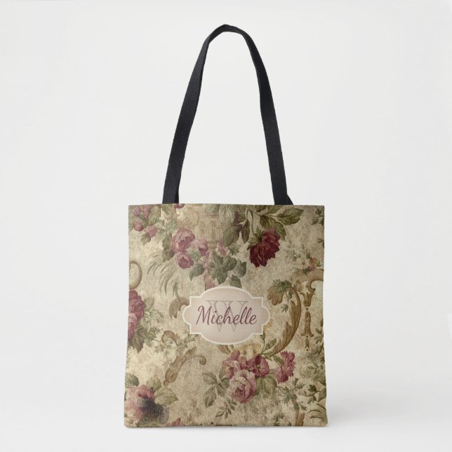 Vintage Blumenweinrose Monogramm & Name (Vorderseite)