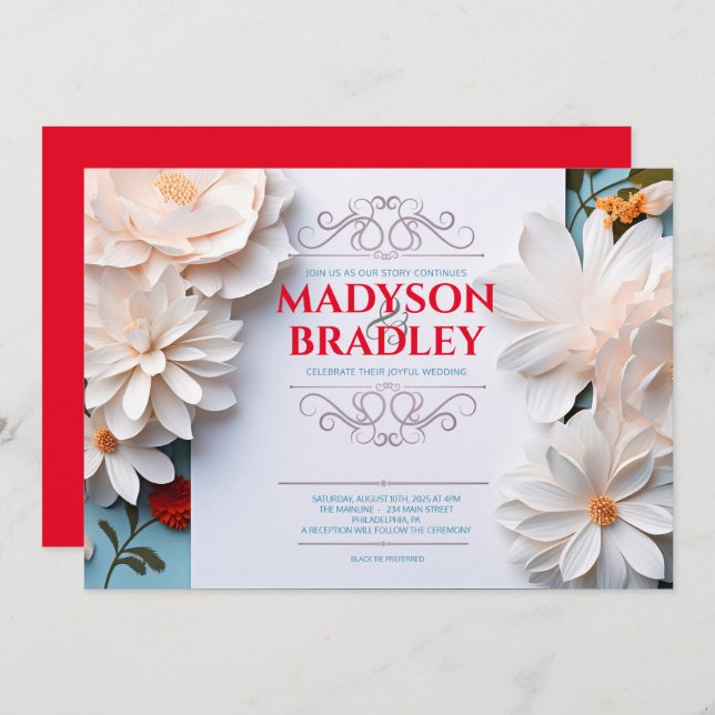 Vintage Blumenweiße Blume Geblüht Hochzeit Einladung (Vorne/Hinten)