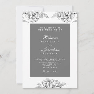 Vintage Blumenweiße Botanische Hochzeit Einladung