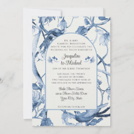 Vintage Blumenweiße und blaue Chinoiserie Hochzeit Einladung