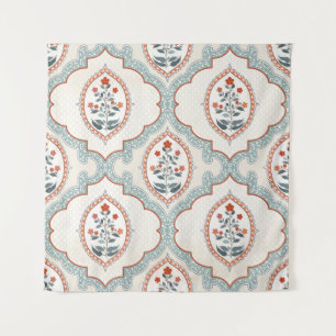 Vintage Blumenzweige, indischer Textilstoff. Wandteppich