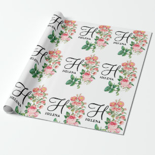 Vintage Blumige Botanische Individuelle Initialen Geschenkpapier