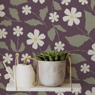 Vintage Blumige Moderne Cottage Sage & Pflaume Tapete