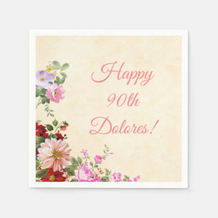 Vintage Blumige Personalisierte 90. Geburtstag Serviette