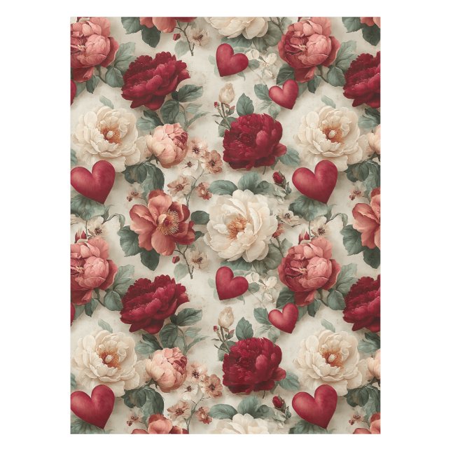 Vintage Blumige Valentinstag-Muster Tischdecke (Vorderseite)