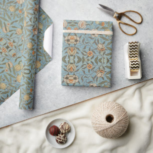 Vintage Blumige William Morris Frucht Blau Blumenm Geschenkpapier