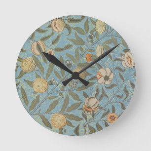 Vintage Blumige William Morris Frucht Blau Blumenm Runde Wanduhr