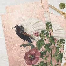 Vintage Blumiges Tropisches Vogelmotiv