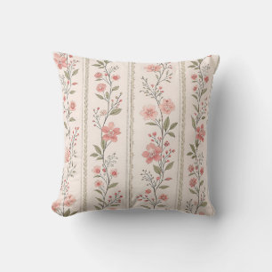 Vintage-Blush-Blumenstreifen-Wurfkissen – Cottage Kissen