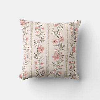 Vintage-Blush-Blumenstreifen-Wurfkissen – Cottage Kissen