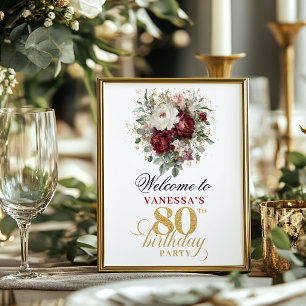 Vintage Blush Burgund 80. Geburtstag 8x10 Willkomm Poster