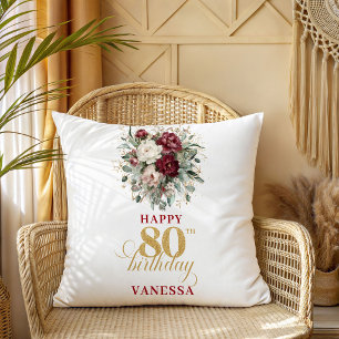Vintage Blush Burgund 80. Geburtstag Dekokissen