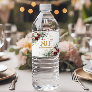 Vintage Blush Burgund 80. Geburtstag Wasser Etiket Wasserflaschenetikett