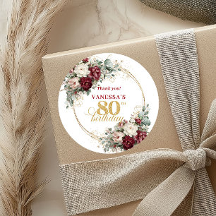 Vintage Blush Burgundy 80. Geburtstag Aufkleber