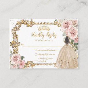 Vintage Blush Champagner Florale Quinceanera RSVP Begleitkarte