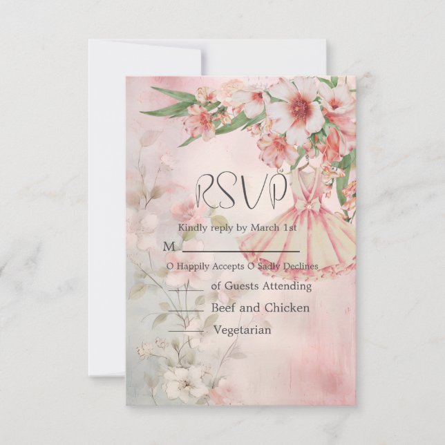 Vintage Blush Dress Wedding RSVP Karte (Vorderseite)