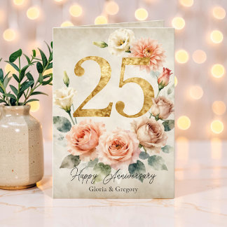 Vintage Blush Floral Aquarell 25. Hochzeitstag Karte