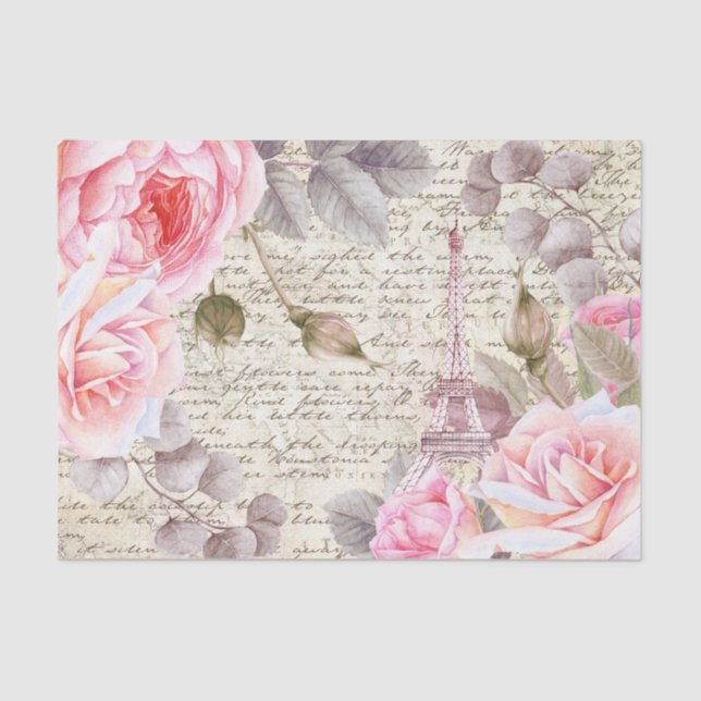 Vintage Blush Floral Rose Alte Buchstabentreue Seidenpapier (Vorderseite)