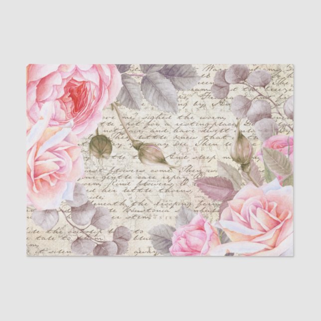 Vintage Blush Floral Rose Alte Buchstabentreue Seidenpapier (Vorderseite)