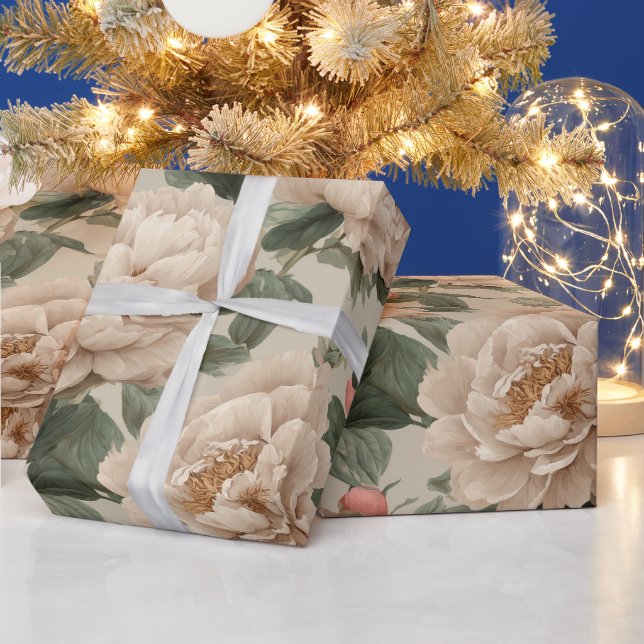Vintage Blush Peony Cream Floral Pattern Geschenkpapier (Feiertage)
