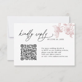  Vintage Blush Pink QR code Wedding RSVP Cards