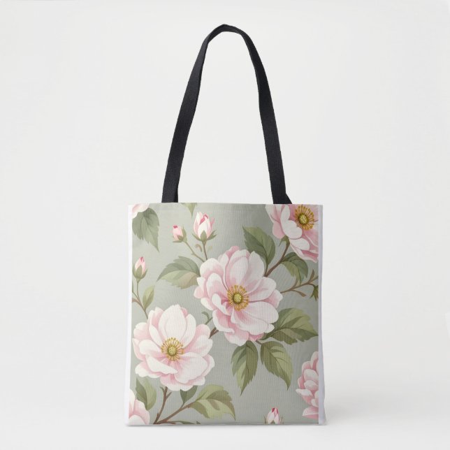 Vintage Blush Rosa Florale Kamelie Schulter Tote  (Vorderseite)