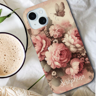 Vintage Blush Rosa Pfingstrosen mit Schmetterling Case-Mate iPhone Hülle