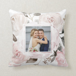 Vintage Blush Rosa Wasserfarben Rosen Zwei Fotos Kissen