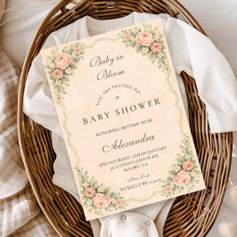 Vintage Blush Rose Garden Baby Shower Einladung