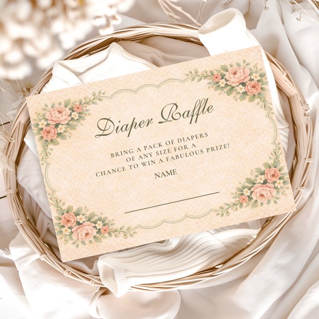 Vintage Blush Rose Garden Diapper Raffle Begleitkarte (Von Creator hochgeladen)