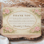 Vintage Blush Rose Garden Wedding Dankeskarte<br><div class="desc">A romantic vintage wedding design featuring delicate watercolor blush roses blooming in the corners around an elegant scalloped frame. Set against a warm parchment background, the soft botanical details and refined typography create a timeless garden aesthetic inspired by classic European wedding stationery. The gentle pastel palette and antique floral charm...</div>