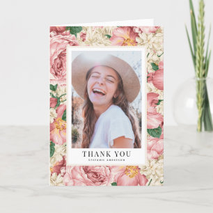Vintage Blush- und Elfenblumen-Abschlussfoto Dankeskarte